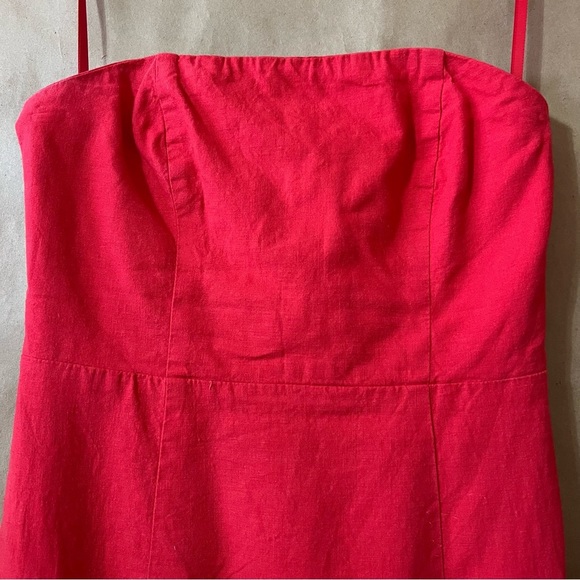 Urban Outfitters | Red Linen Strapless Midi Dress Leg Slit Column Dress Size S - Picture 4 of 13